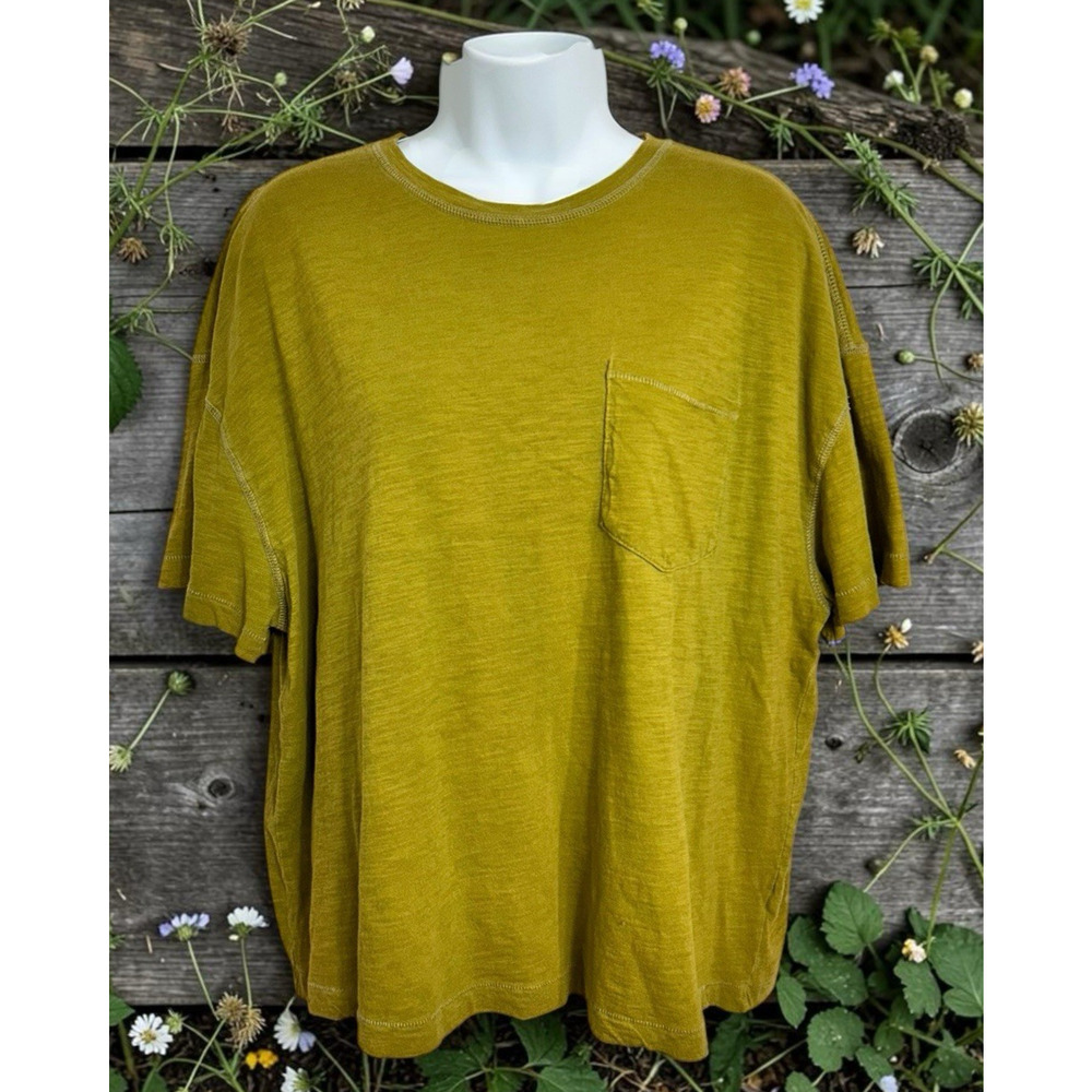 Universal Thread Short Sleeve Oversized Pocket Crop Tee Sz L Chartreuse Green